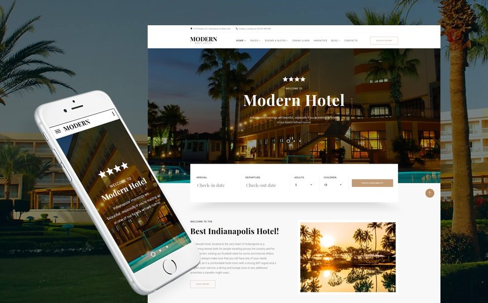 Вот еще один красивый и современный шаблон сайта, предназначенный для сайтов по бронированию гостиниц