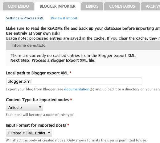 Выберите формат текста, который будет использоваться при импорте записей блогов